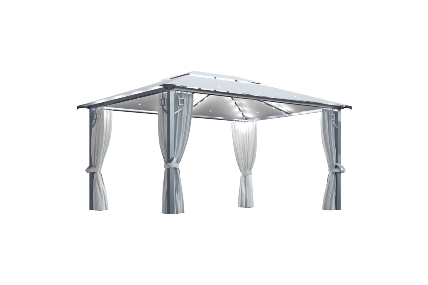 Vidaxl 3070335 Gazebo With Curtain&led String Lights 4x3 M Cream Aluminium
