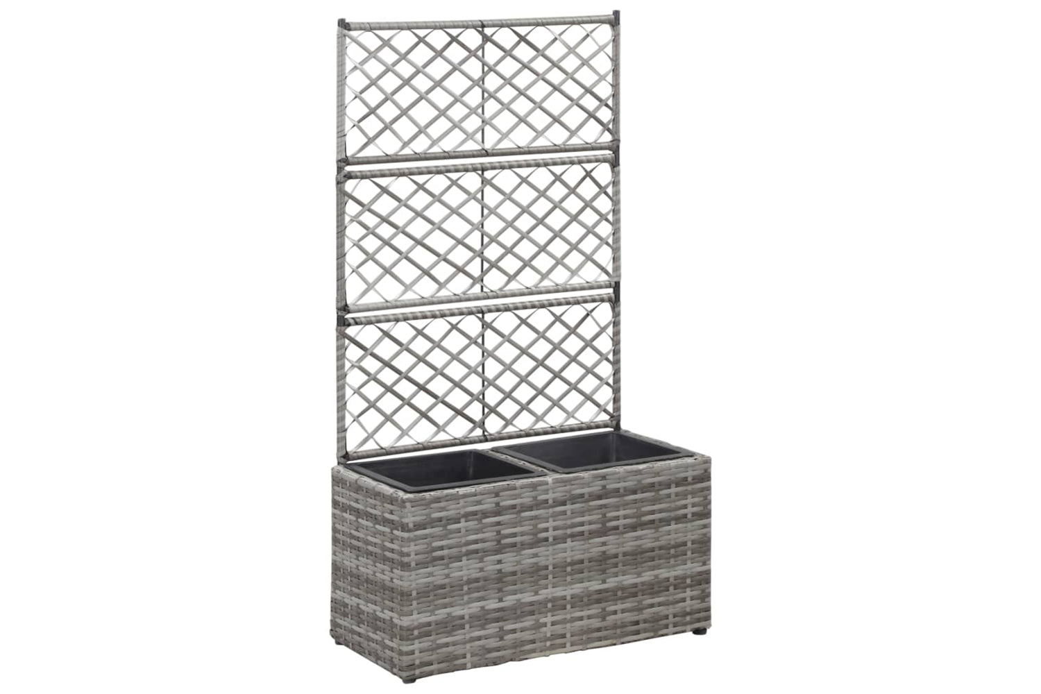 vidaXL 46934 Trellis Raised Bed With 2 Pots 58x30x107cm Poly Rattan Grey
