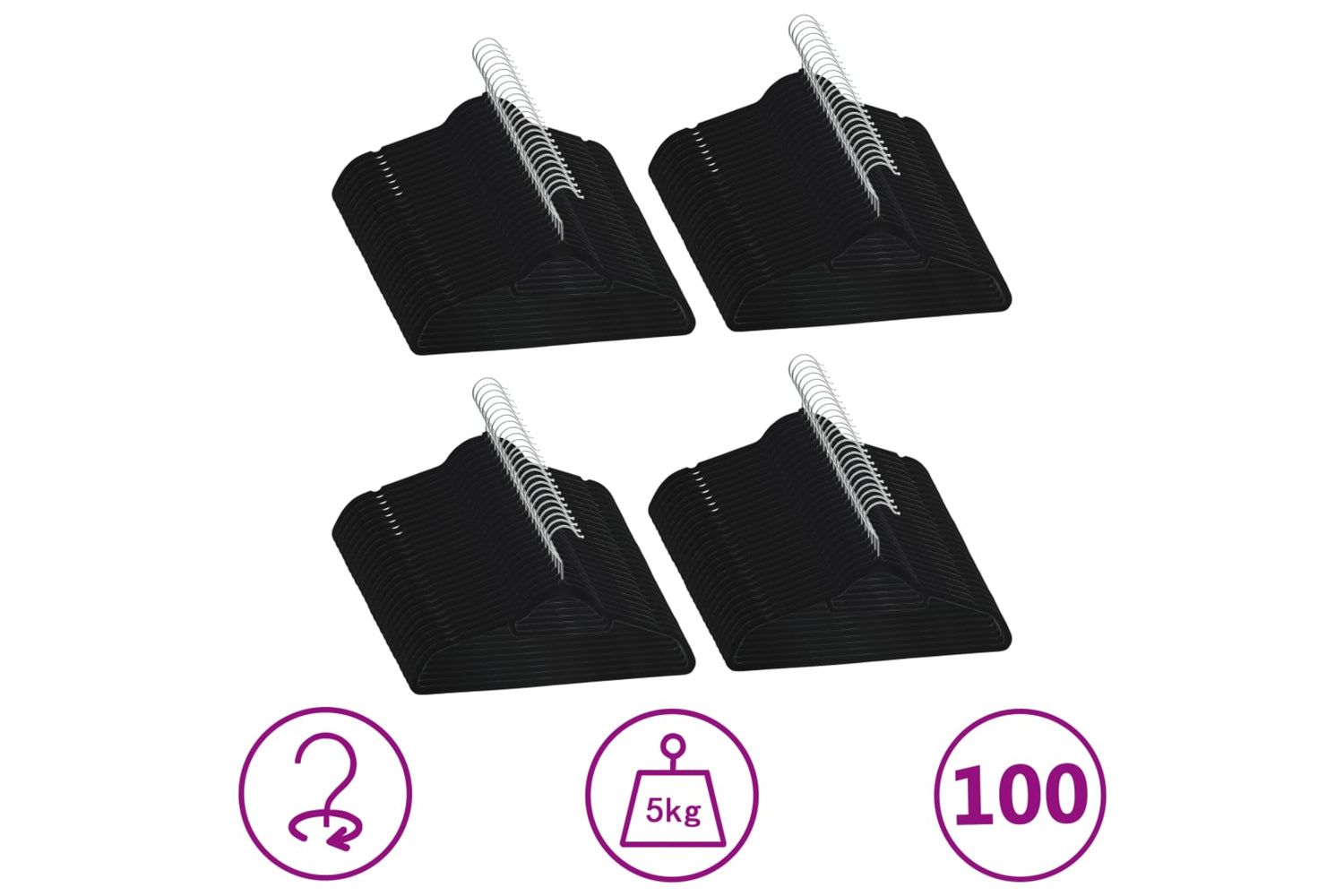 Vidaxl 289922 100 Pcs Clothes Hanger Set Anti-slip Black Velvet