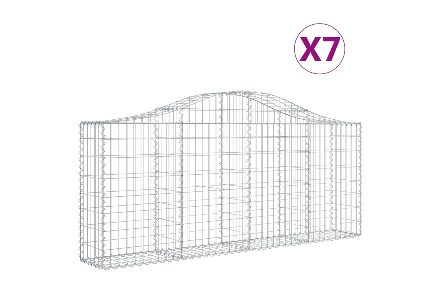 vidaXL 3145414 Arched Gabion Baskets 7 Pcs 200x30x80/100cm Galvanised Iron