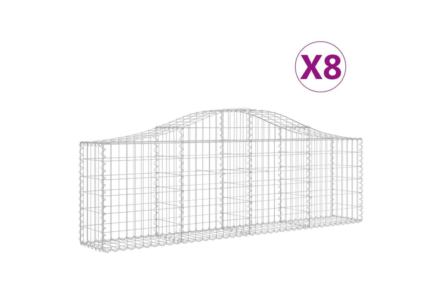 vidaXL 3145394 Arched Gabion Baskets 8 Pcs 200x30x60/80cm Galvanised Iron