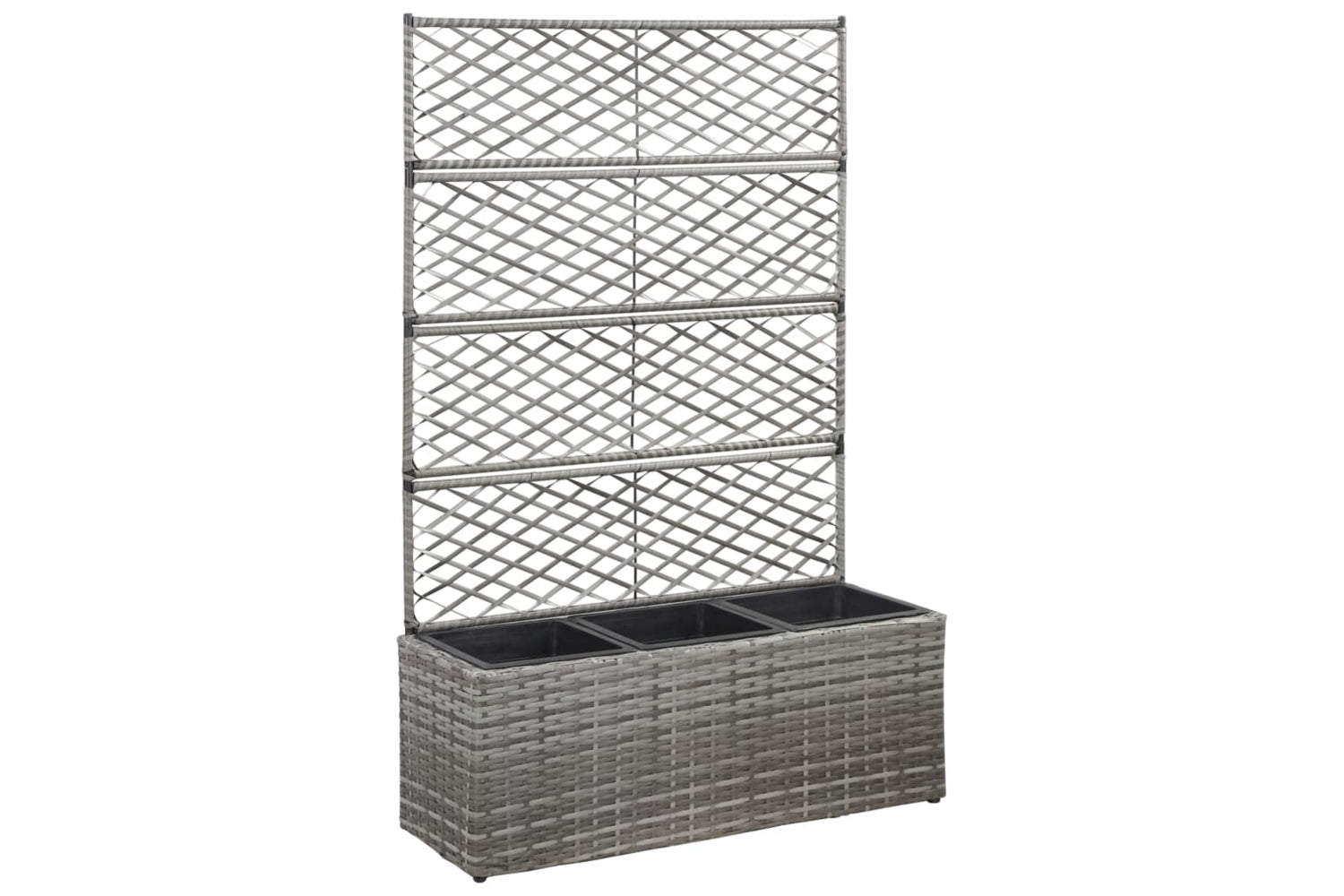 vidaXL 46935 Trellis Raised Bed With 3 Pots 83x30x130cm Poly Rattan Grey