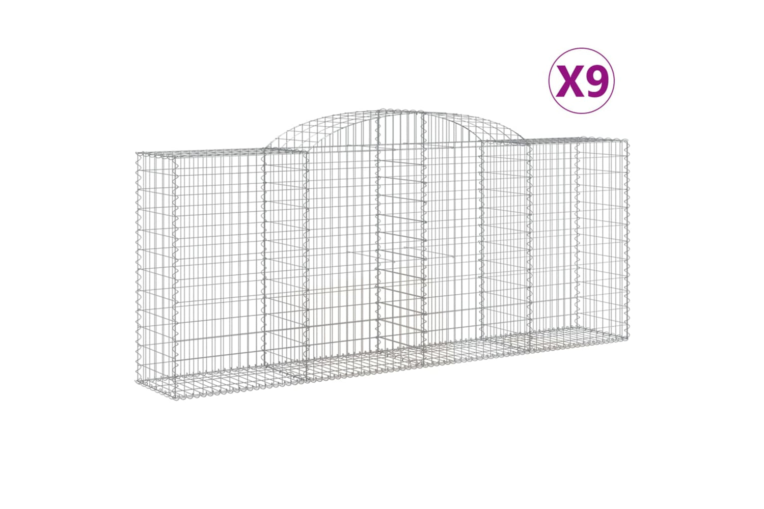 vidaXL 3146726 Arched Gabion Baskets 9 Pcs 300x50x120/140cm Galvanised Iron
