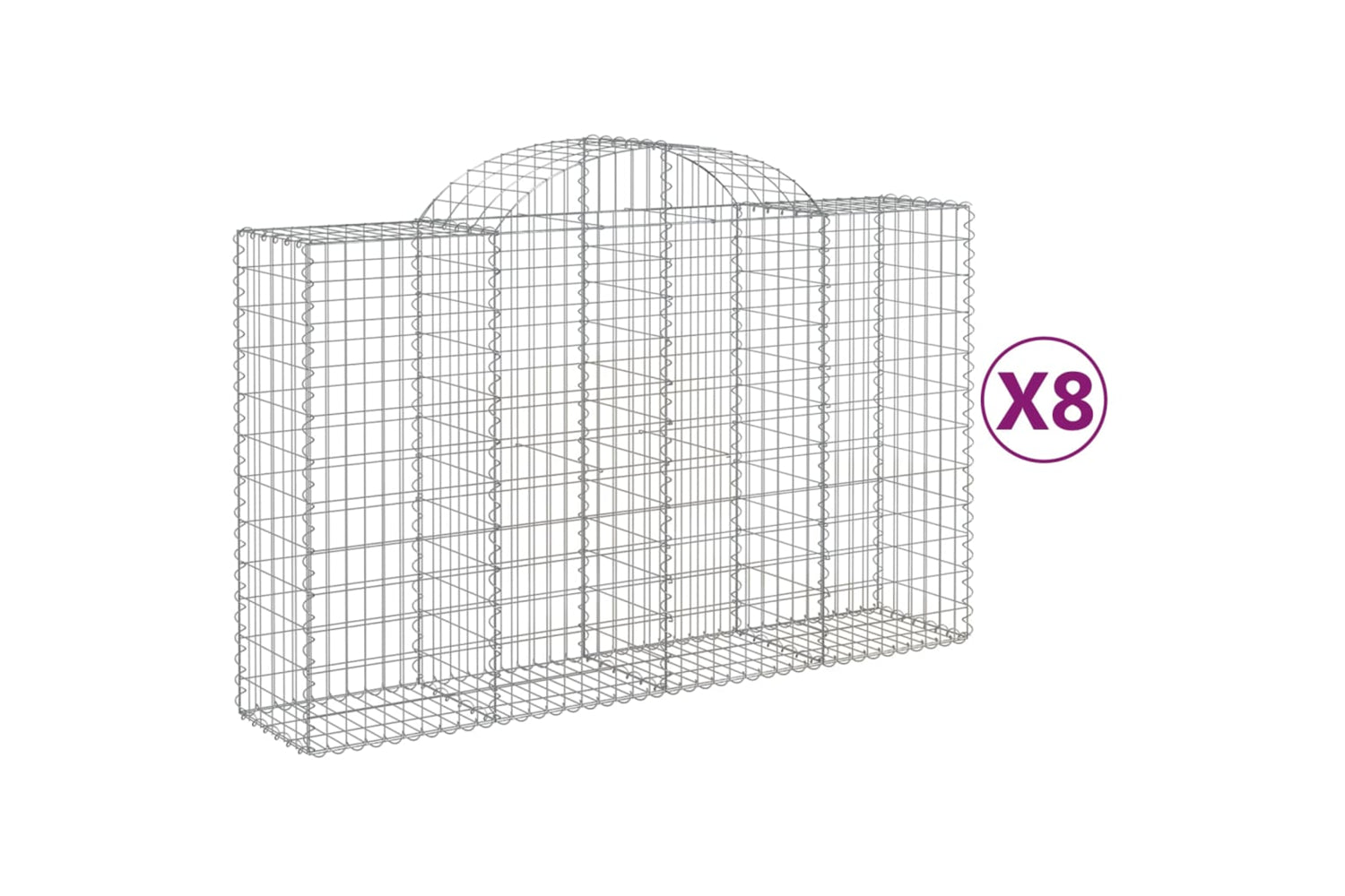 vidaXL 3146347 Arched Gabion Baskets 8 Pcs 200x50x120/140cm Galvanised Iron