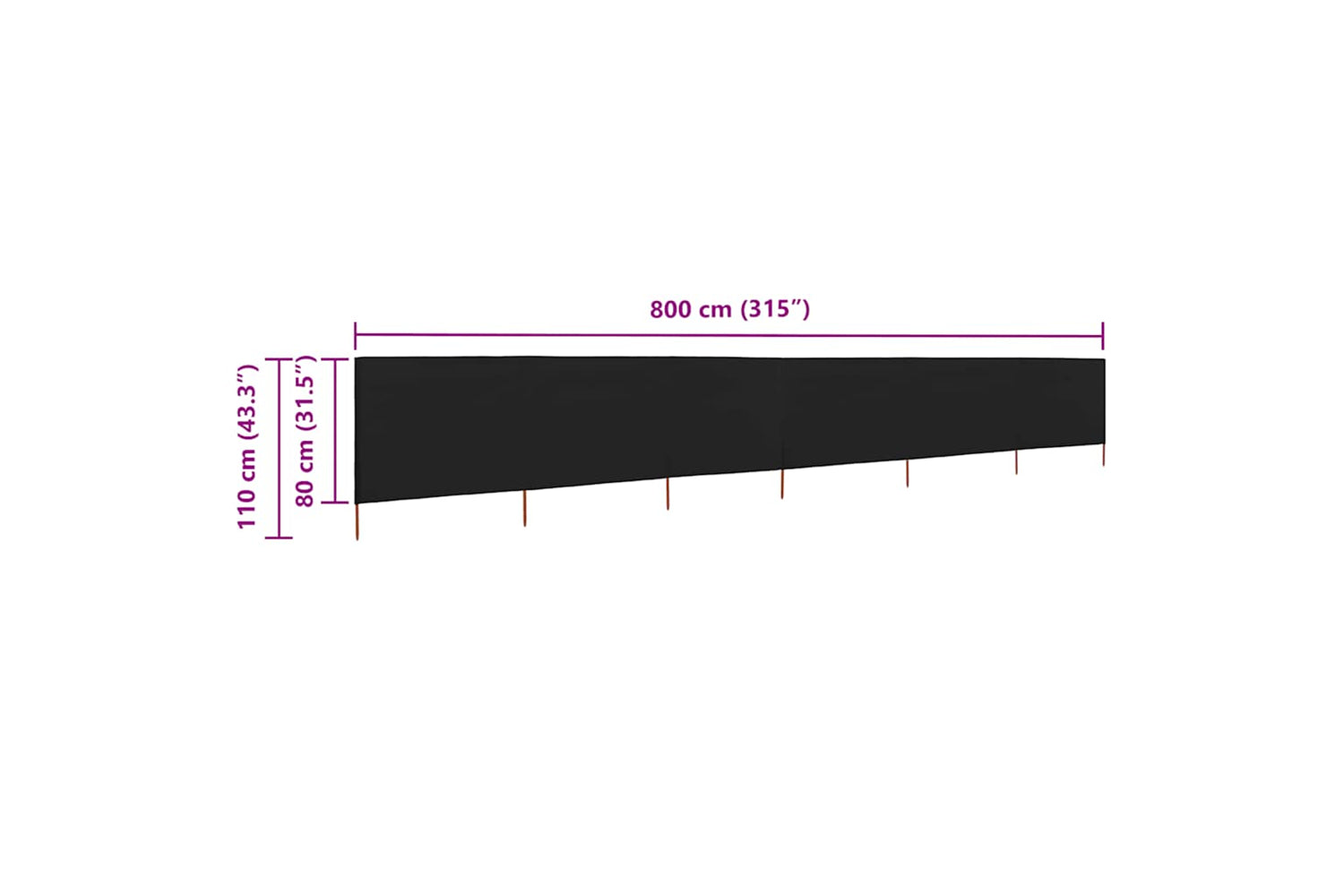 vidaXL 47172 6-panel Wind Screen Fabric 800x80cm Black-6