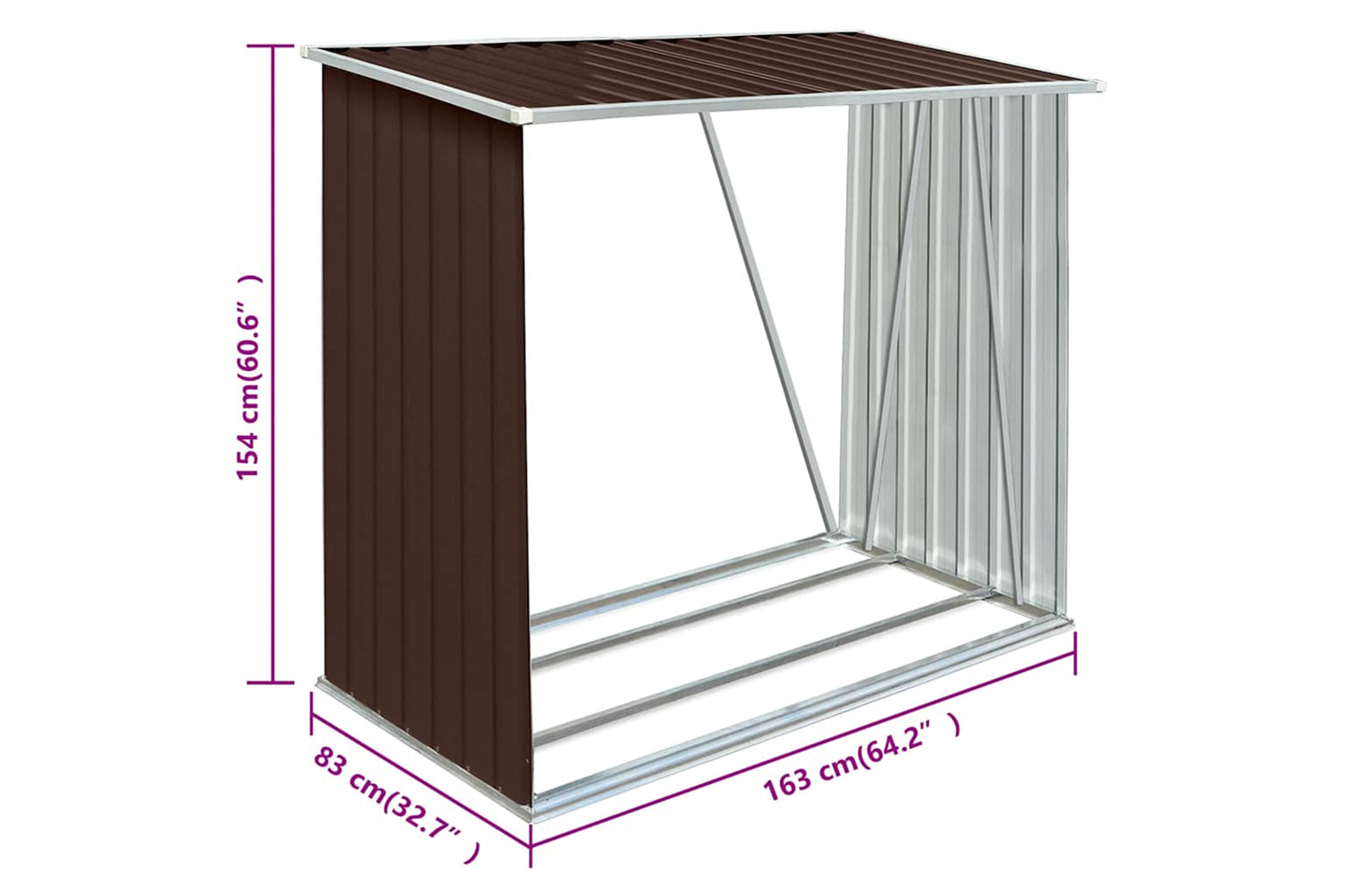 vidaXL 47090 Garden Log Storage Shed Galvanised Steel 163x83x154cm Brown-6