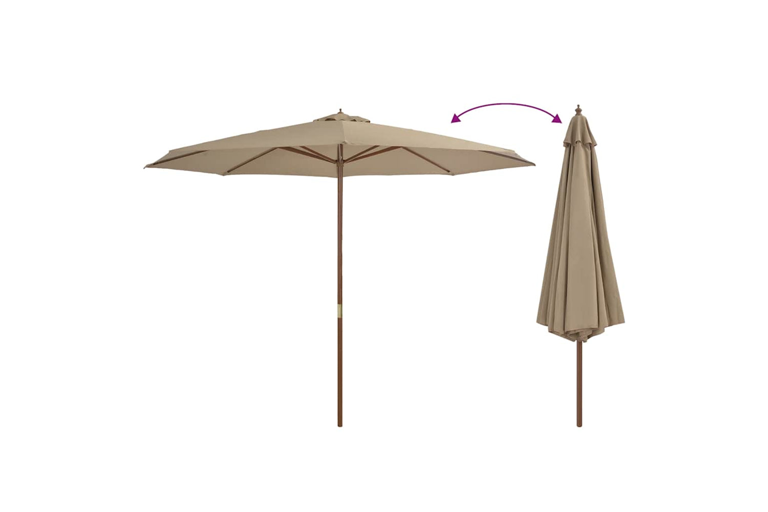 vidaXL 44530 Outdoor Parasol With Wooden Pole 350cm Taupe-2