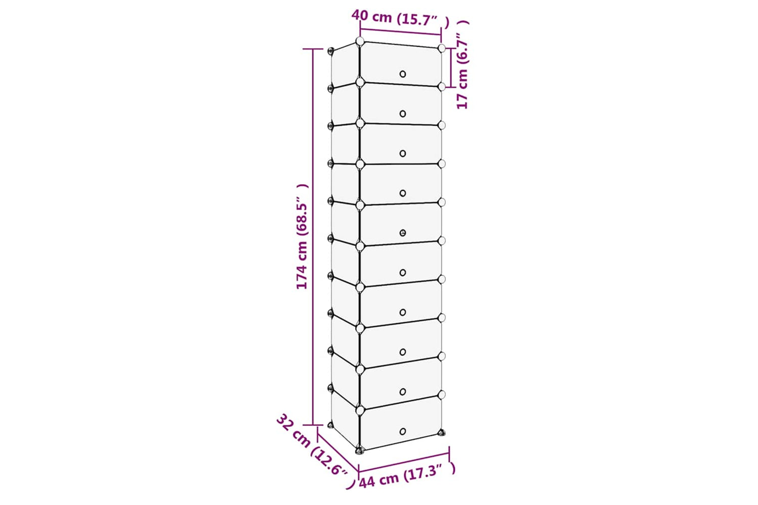 vidaXL 340560 Shoe Rack Black 44x32x174cm Pp-7