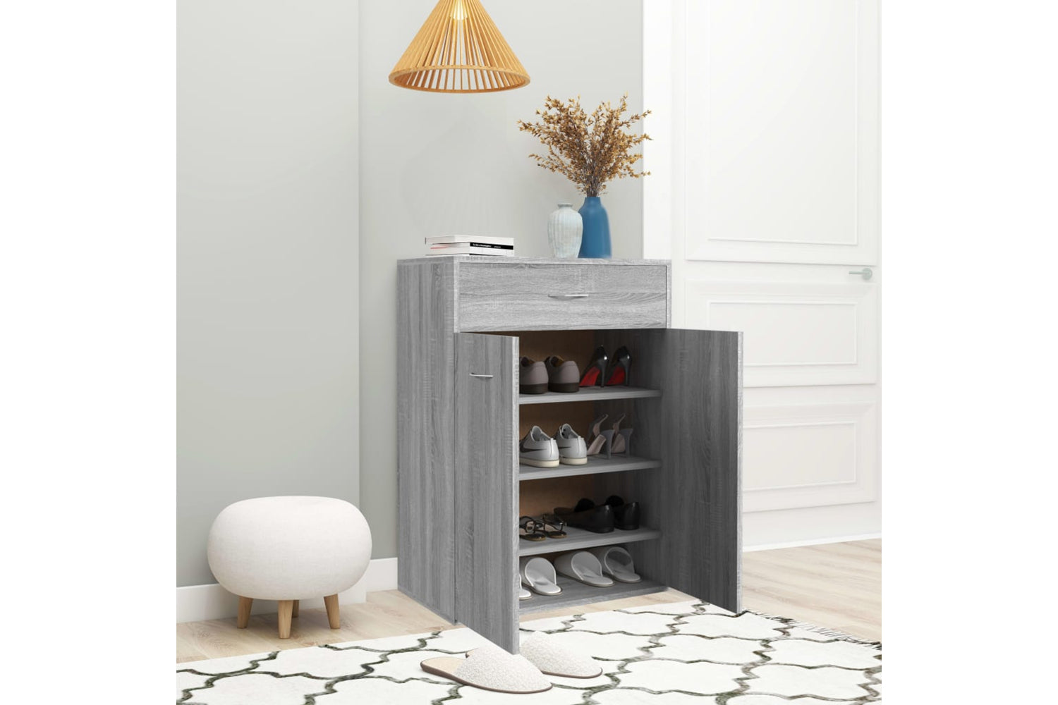 vidaXL 815418 Shoe Cabinet Grey Sonoma 60x35x84cm Engineered Wood-3
