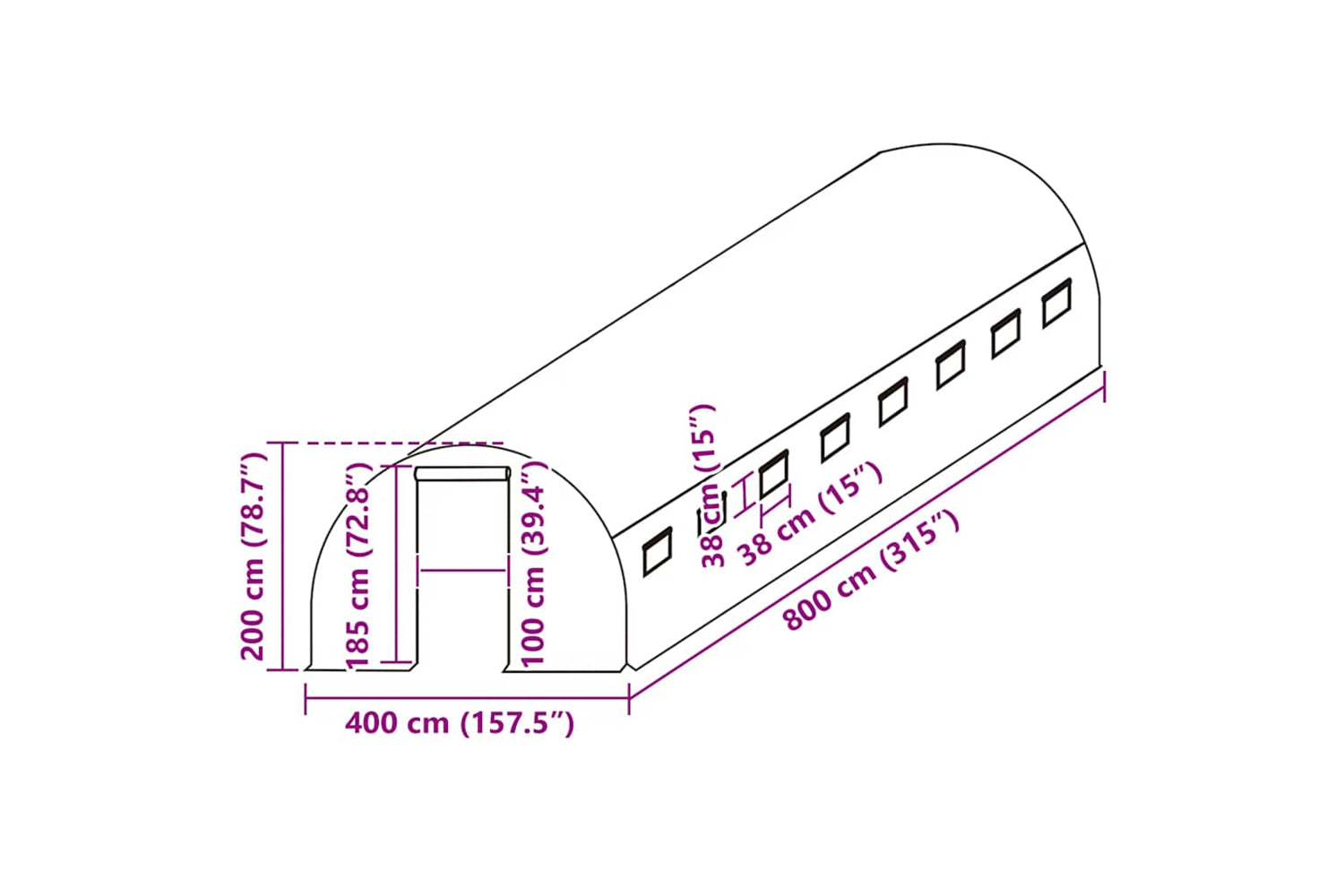 vidaXL 316446 Greenhouse Replacement Cover (32 mÂ²) 400x800x200cm Green-5