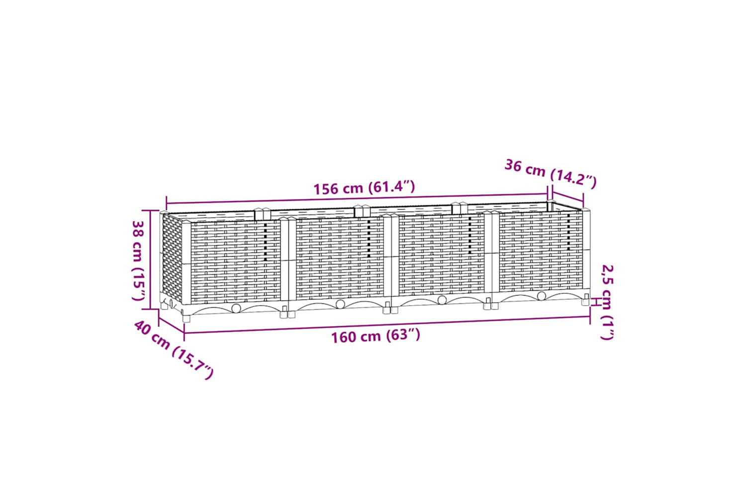 vidaXL Raised Bed 160x40x38cm Polypropylene-7