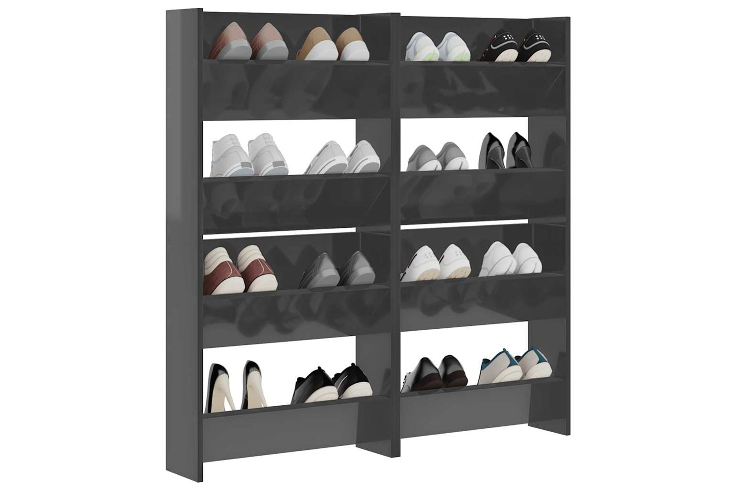 vidaXL 806740 Wall Shoe Cabinets 4 Pcs High Gloss Grey 60x18x60cm Engineered Wood-3