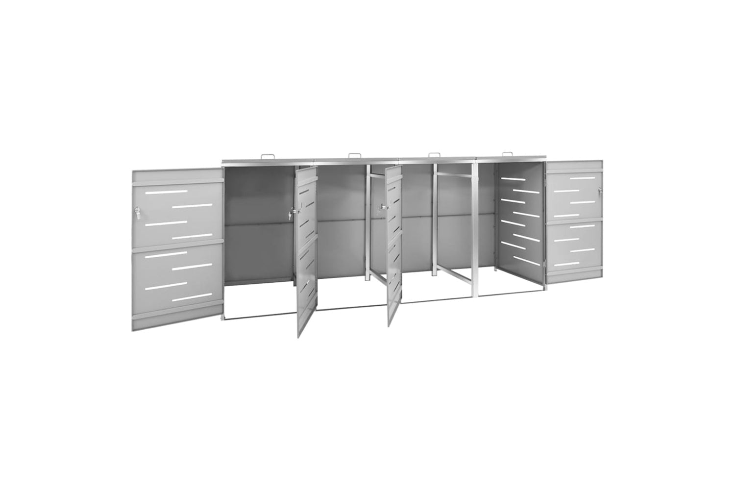 vidaXL Quadruple Wheelie Bin Shed 276.5x77.5x112.5cm Stainless Steel-3