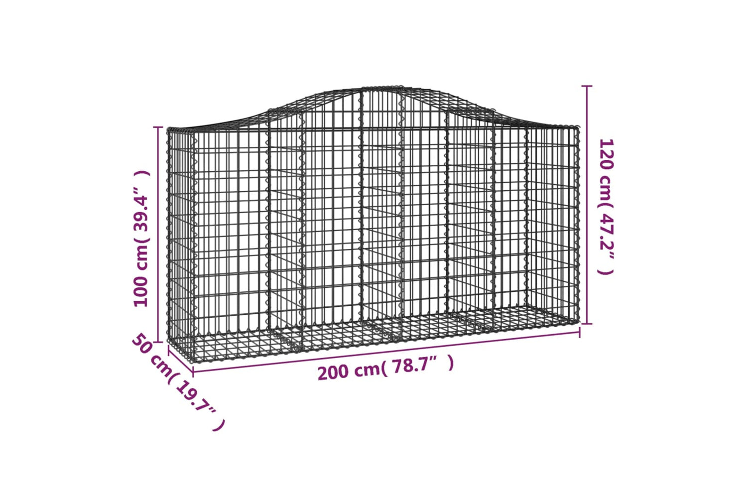 vidaXL 3145652 Arched Gabion Baskets 14 Pcs 200x50x100/120cm Galvanised Iron-5