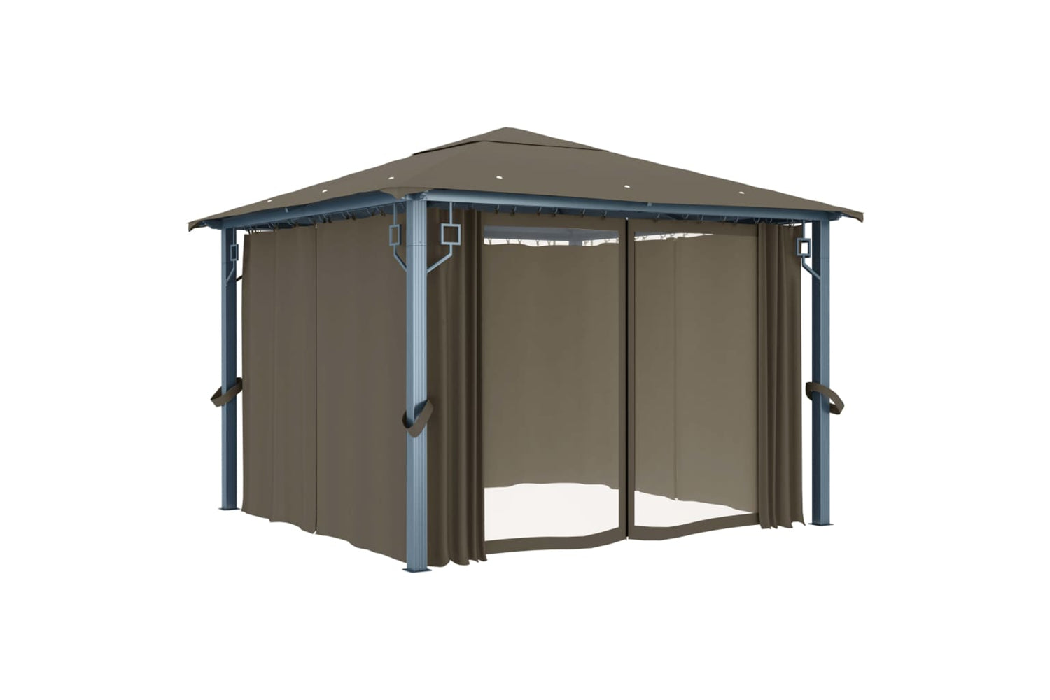 Vidaxl 3070334 Gazebo With Curtain&led String Lights 3x3 M Taupe Aluminium-3