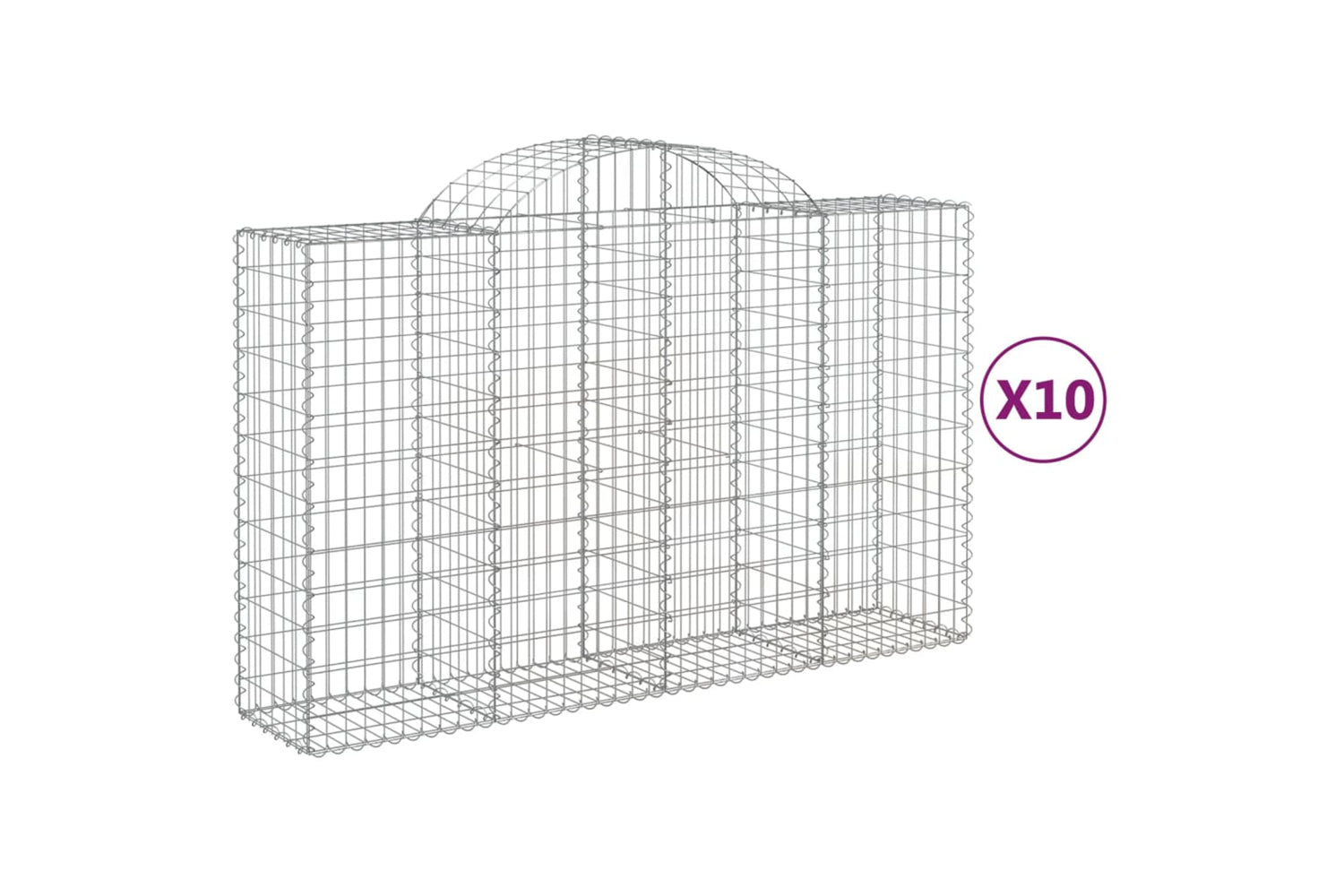 vidaXL 3146349 Arched Gabion Baskets 10 Pcs 200x50x120/140cm Galvanised Iron