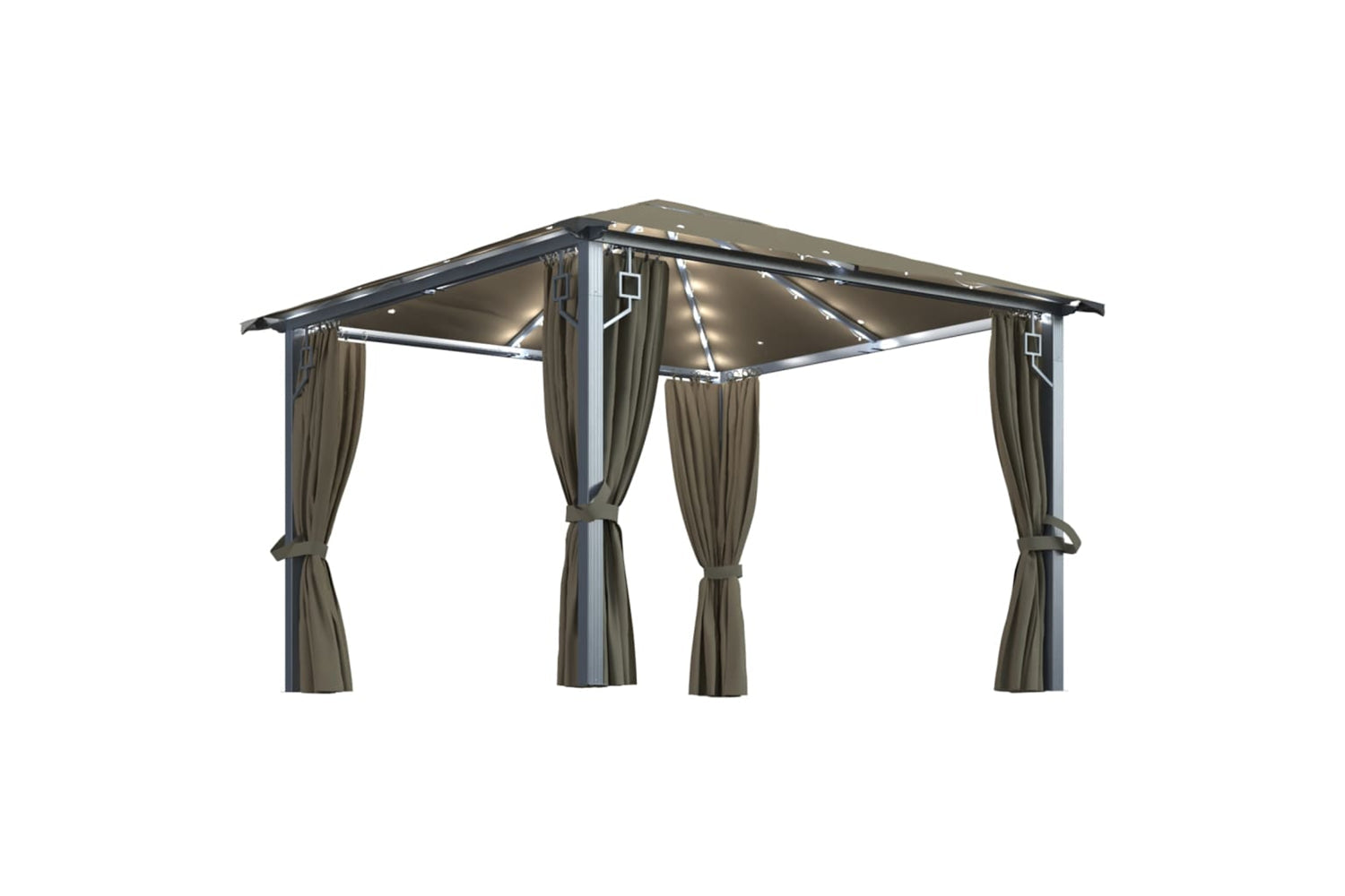 Vidaxl 3070334 Gazebo With Curtain&led String Lights 3x3 M Taupe Aluminium