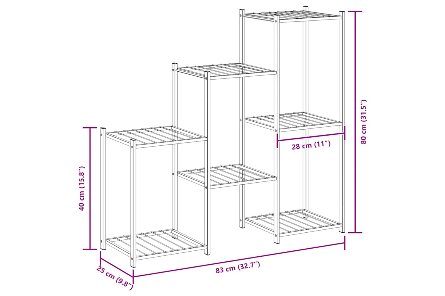vidaXL 343129 Flower Stand 83x25x80cm Black Iron-8