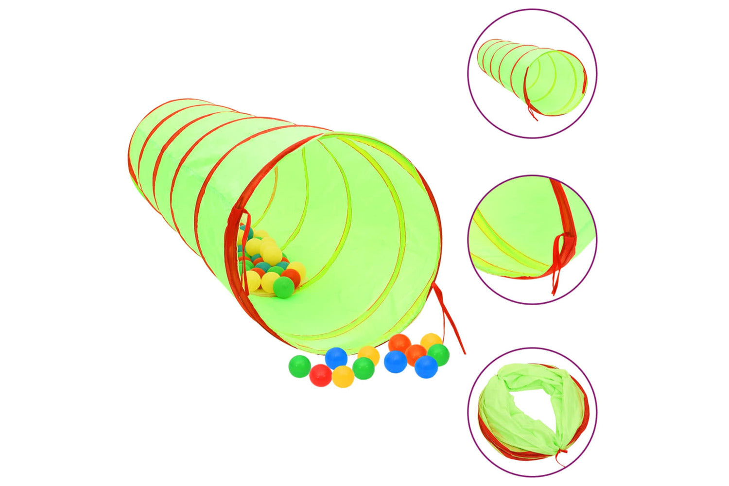 vidaXL 3107757 Children Play Tunnel With 250 Balls Green 175cm Polyester-2