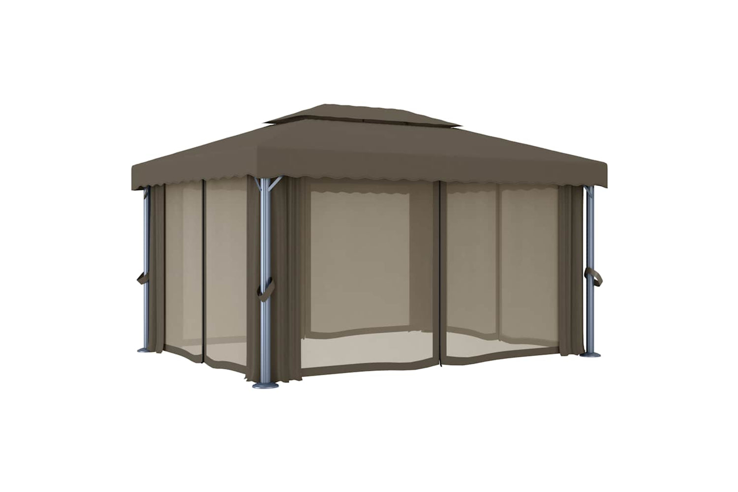 Vidaxl Gazebo With Curtain&led String Lights 4x3 M Taupe-5