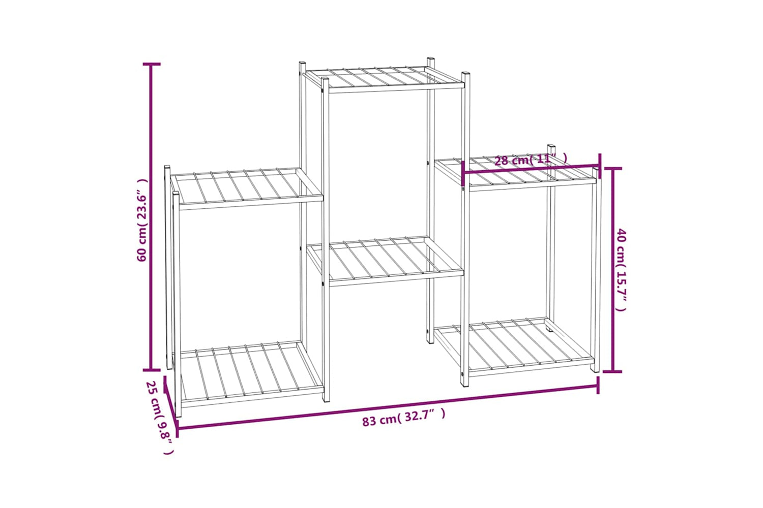 vidaXL 343125 Flower Stand 83x25x60cm Black Iron-5