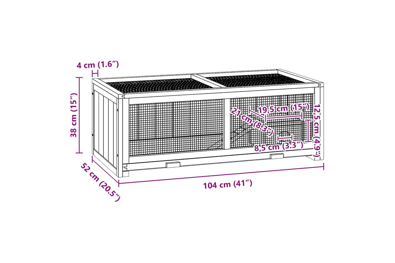 vidaXL 172383 Hamster Cage 104x52x38cm Solid Wood Fir-9