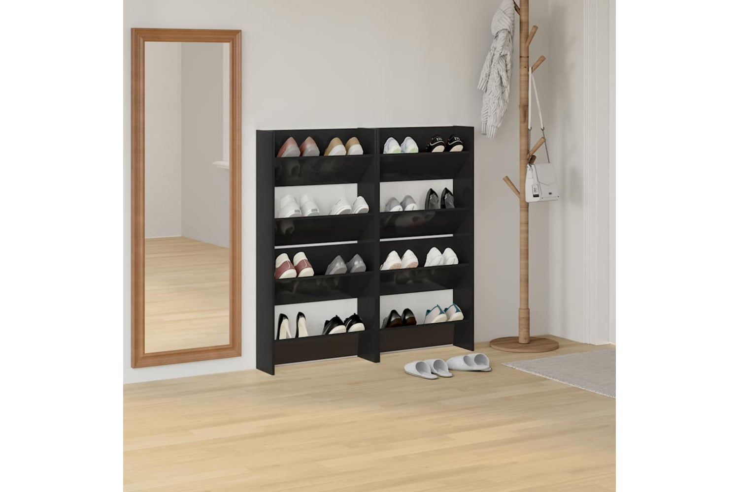 vidaXL 806737 Wall Shoe Cabinets 4 Pcs High Gloss Black 60x18x60cm Engineered Wood-2
