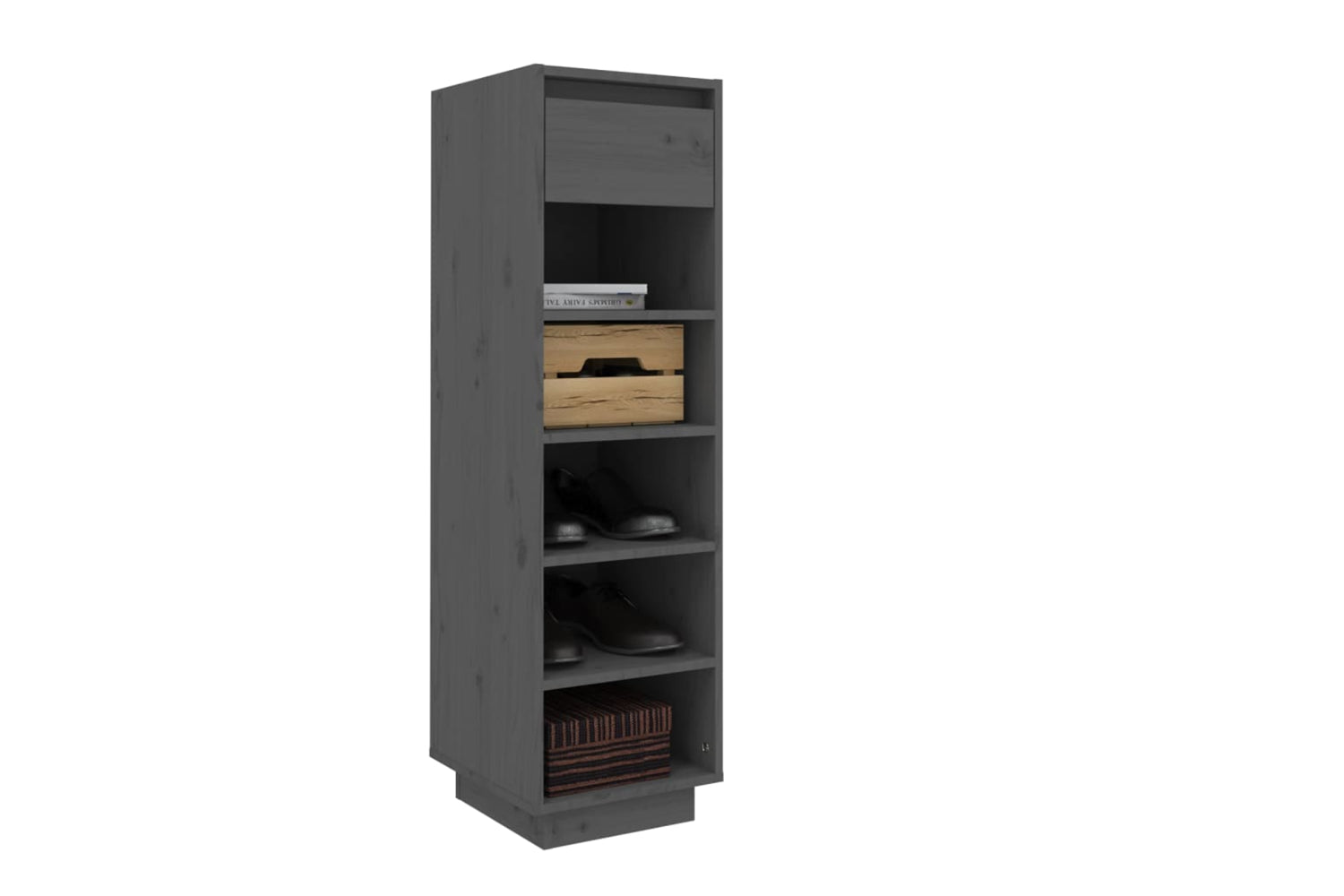 vidaXL Shoe Cabinet Grey 30x34x105cm Solid Wood Pine-6