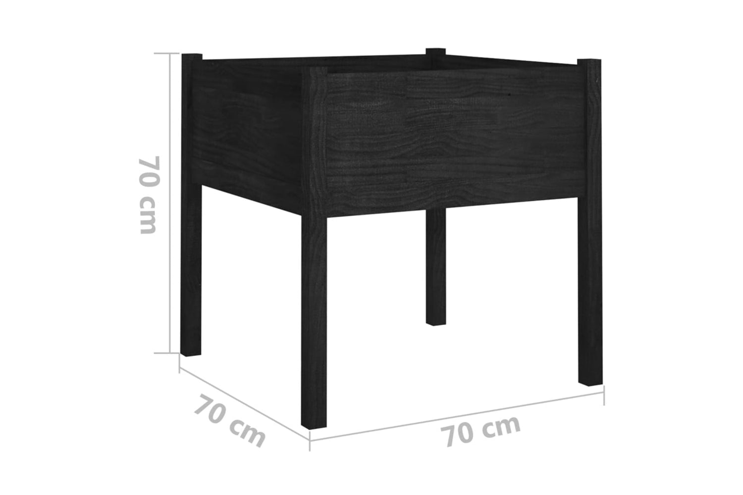 vidaXL 810818 Garden Planters 2 Pcs Black 70x70x70cm Solid Pinewood-7