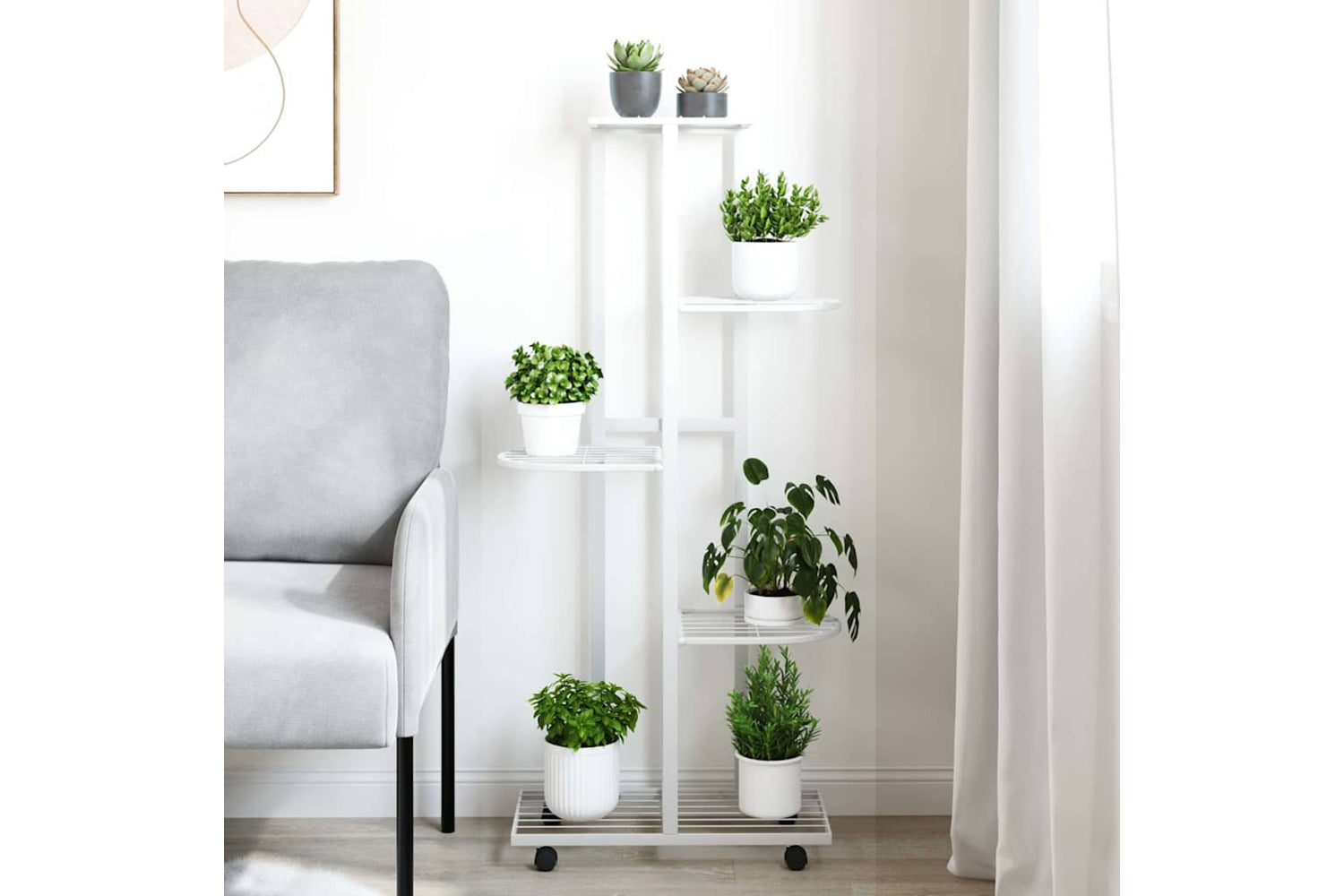 vidaXL 343118 5-floor Flower Stand With Wheels 44x23x100cm White Iron-2