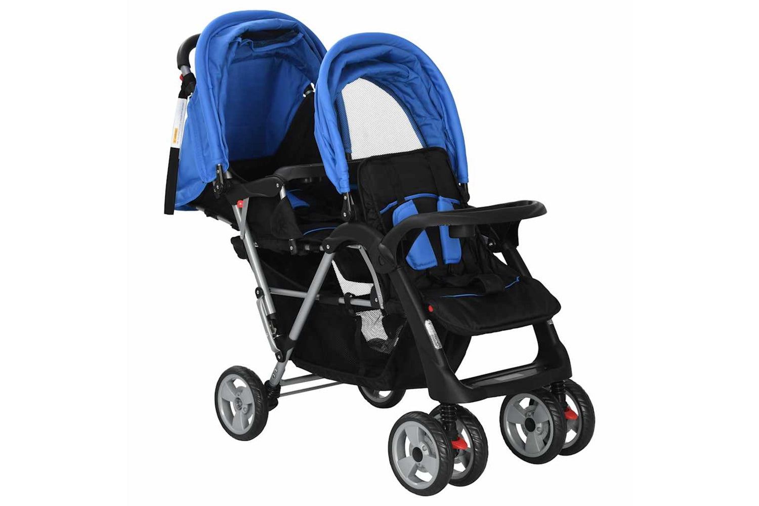 Vidaxl Tandem Stroller Steel Blue/Black-3