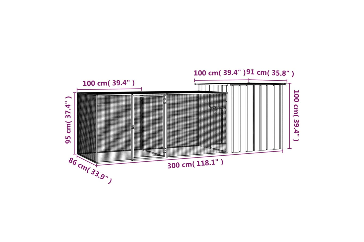 vidaXL 3106452 Chicken Cage Anthracite 300x91x100cm Galvanised Steel-5