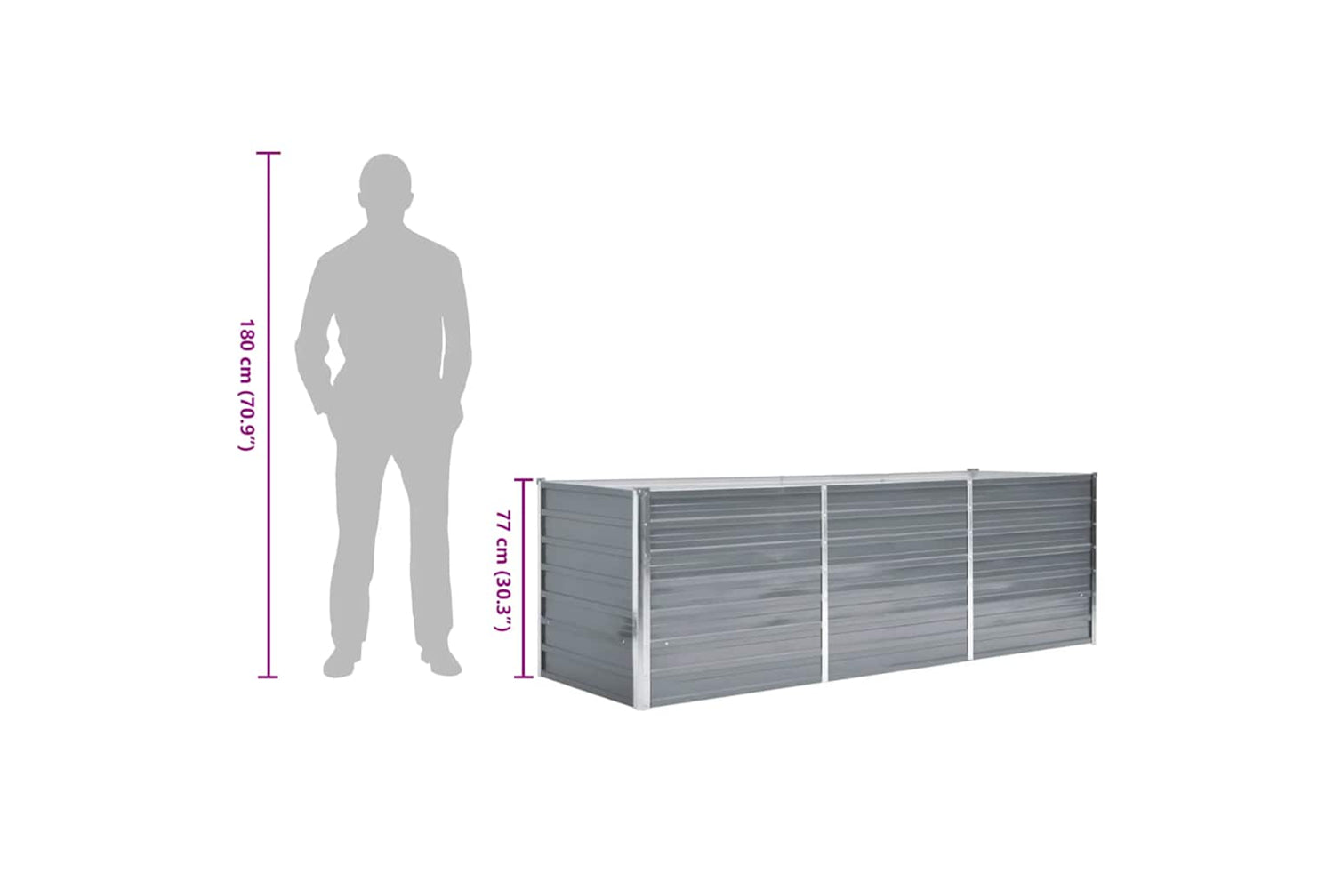 vidaXL 44840 Garden Raised Bed Galvanised Steel 240x80x77cm Grey-7
