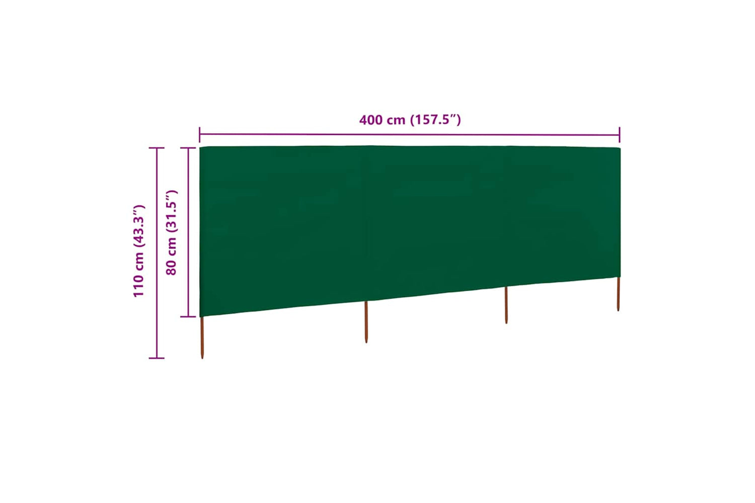 vidaXL 47141 3-panel Wind Screen Fabric 400x80cm Green-6