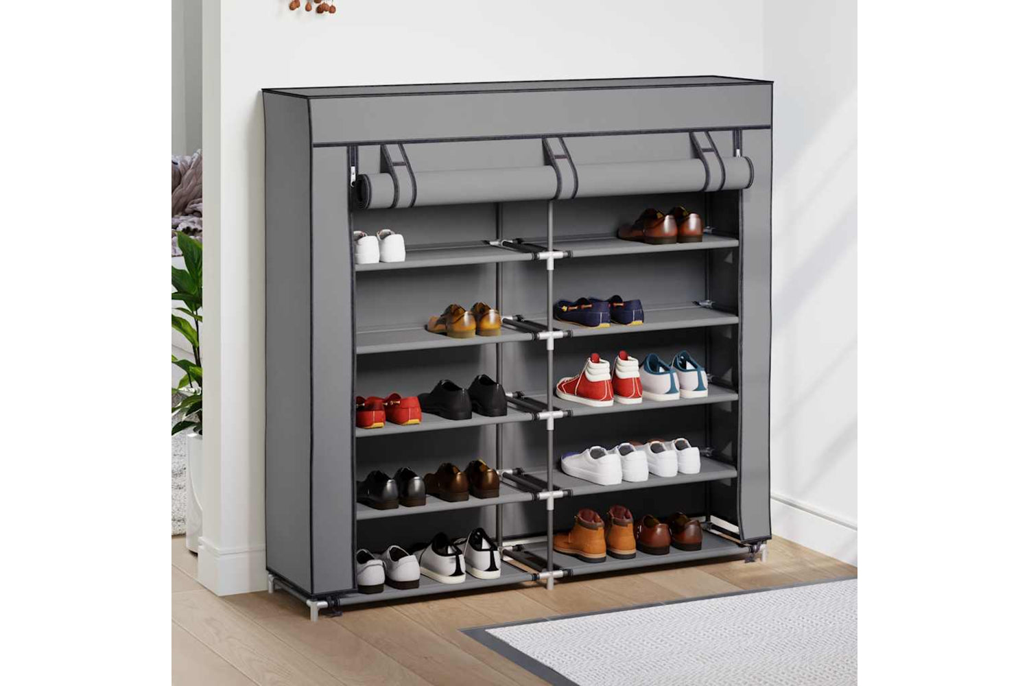 vidaXL 282434 Shoe Cabinet With Cover Grey 115x28x110cm Fabric-2