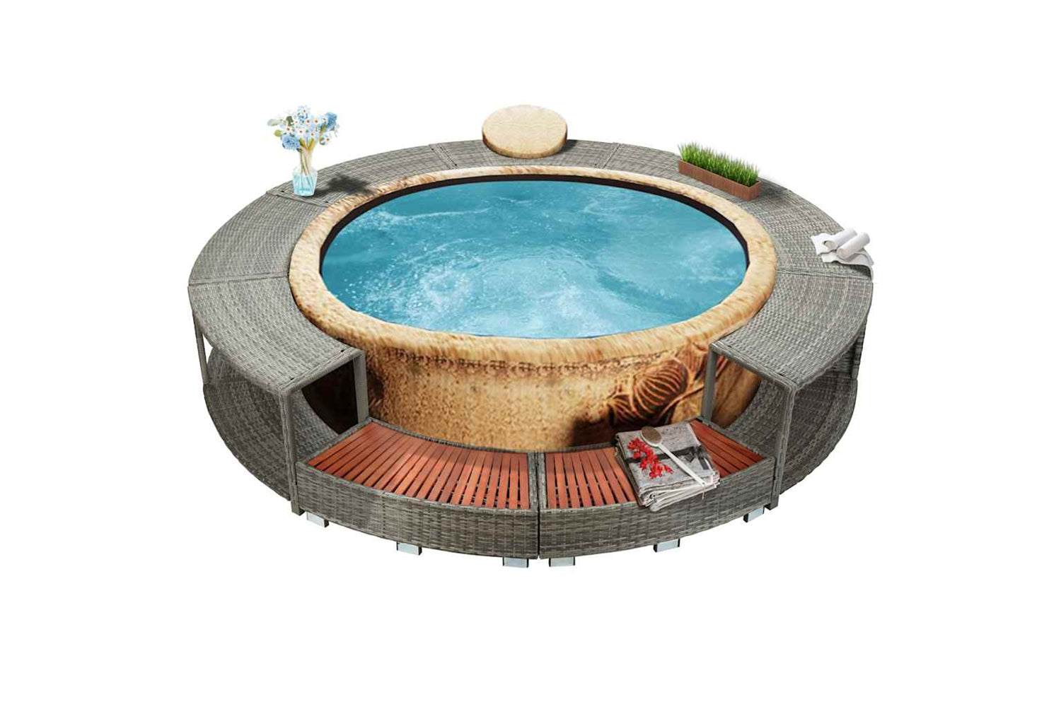 Vidaxl Hot Tub Surround Grey Poly Rattan-3