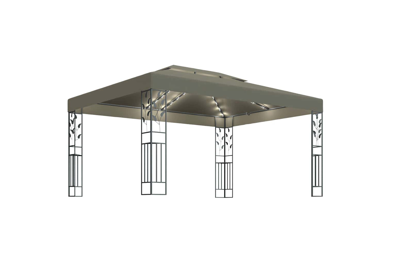 Vidaxl 3070313 Gazebo With Double Roof&led String Lights 3x4 M Taupe