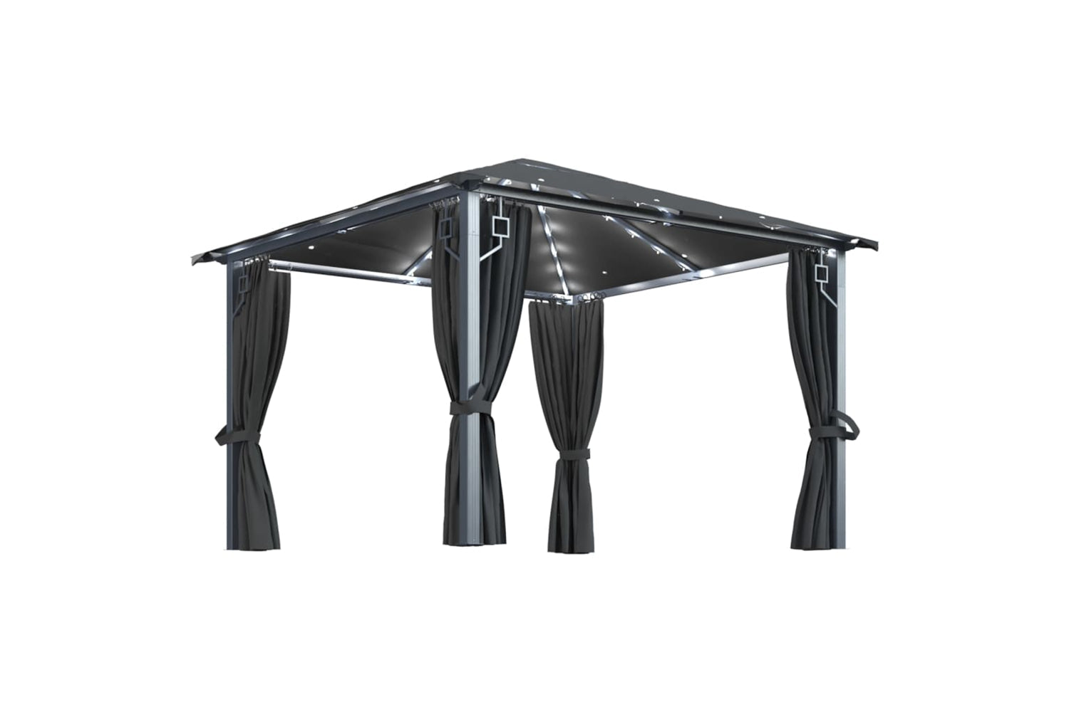 Vidaxl 3070333 Gazebo With Curtain&led String Lights 3x3 M Anthracite Aluminium