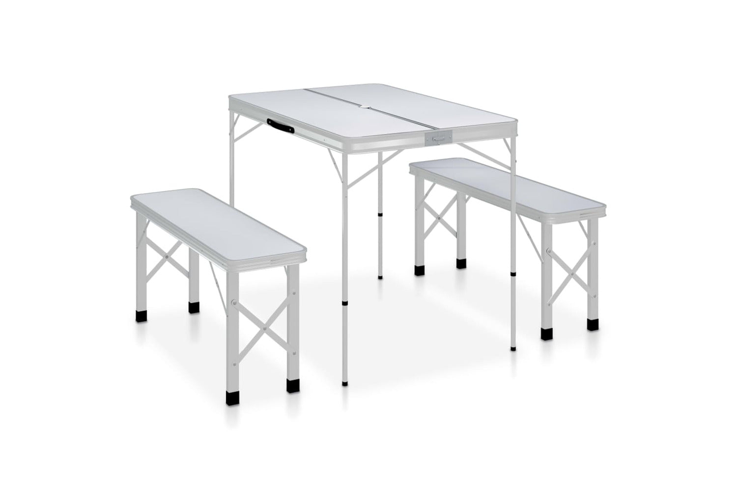 Vidaxl 48181 Folding Camping Table With 2 Benches Aluminium White-2
