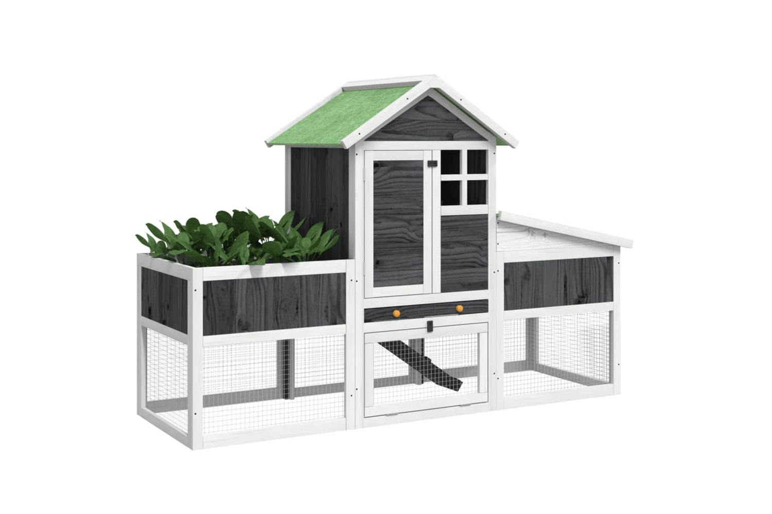 vidaXL 172293 Rabbit Hutch Grey 170x63x113cm Solid Wood Pine-2