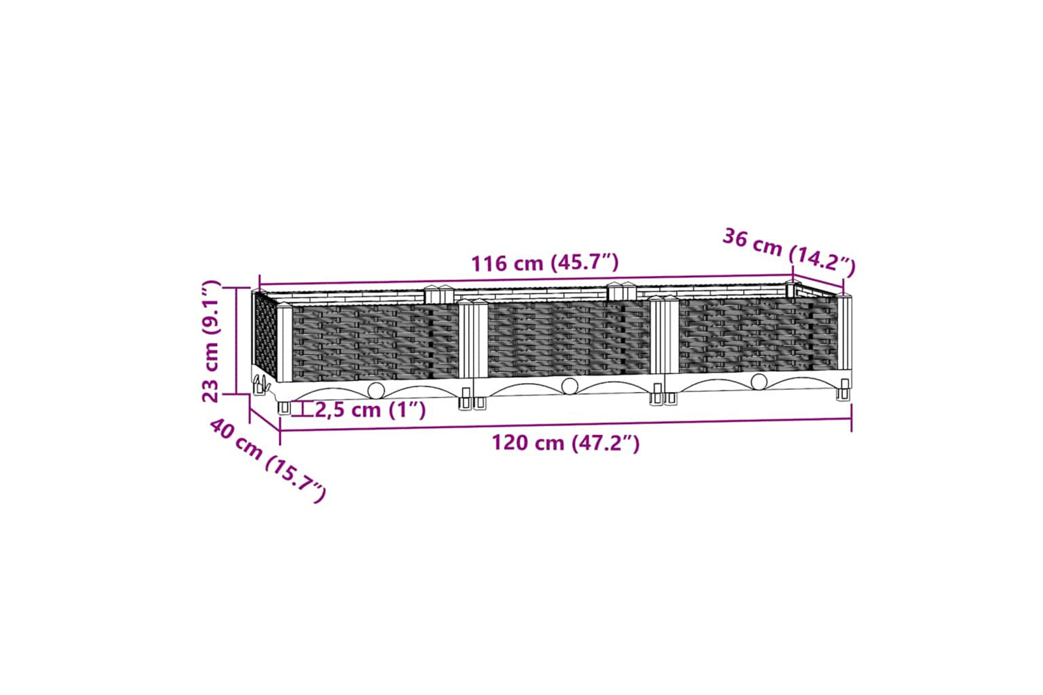 vidaXL Raised Bed 120x40x23cm Polypropylene-8