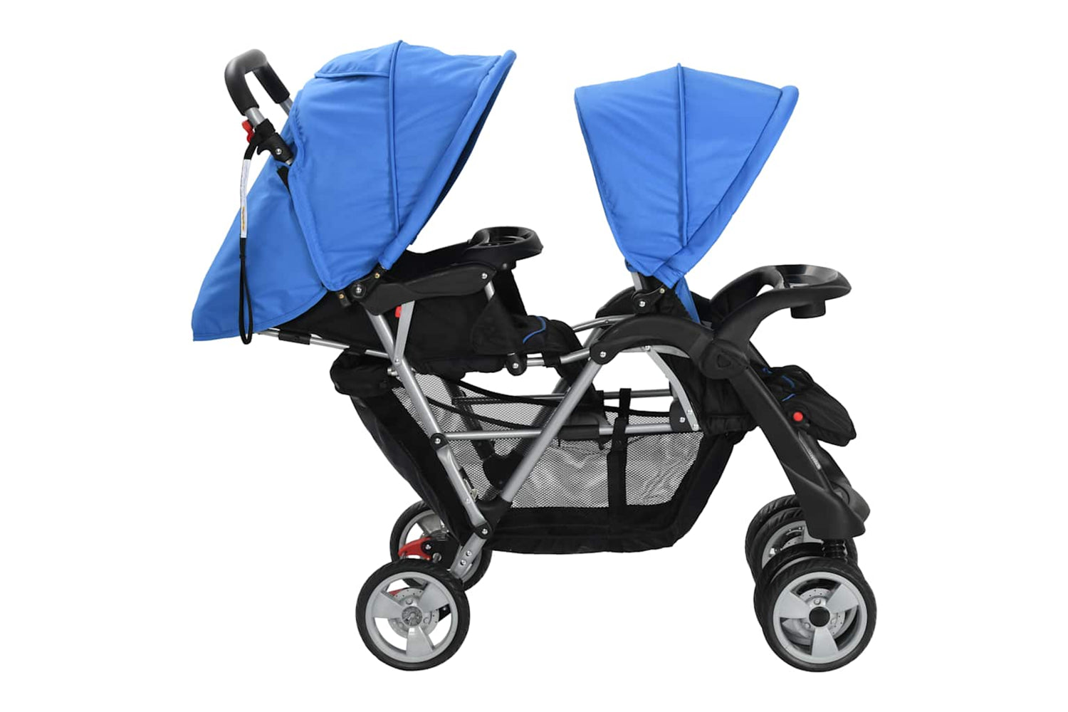 Vidaxl Tandem Stroller Steel Blue/Black-4