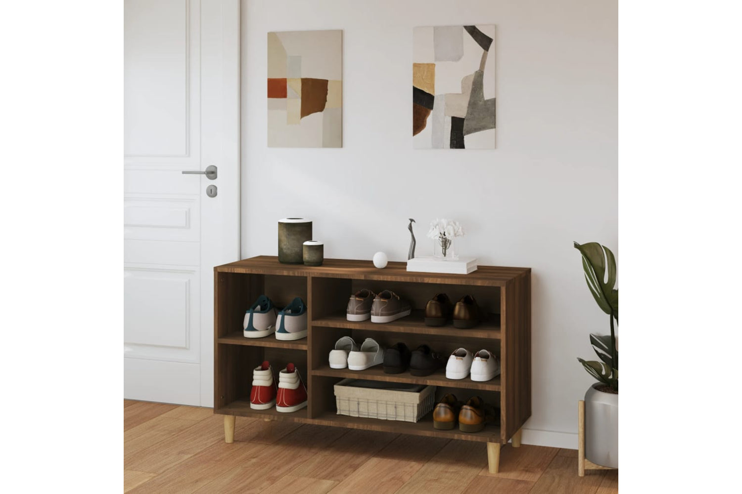 vidaXL 819747 Shoe Cabinet Brown Oak 102x36x60cm Engineered Wood-2