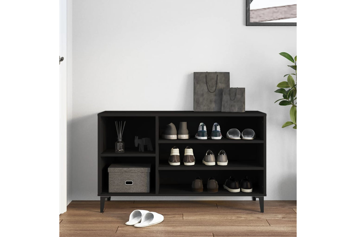 vidaXL 819749 Shoe Cabinet Black 102x36x60cm Engineered Wood-2