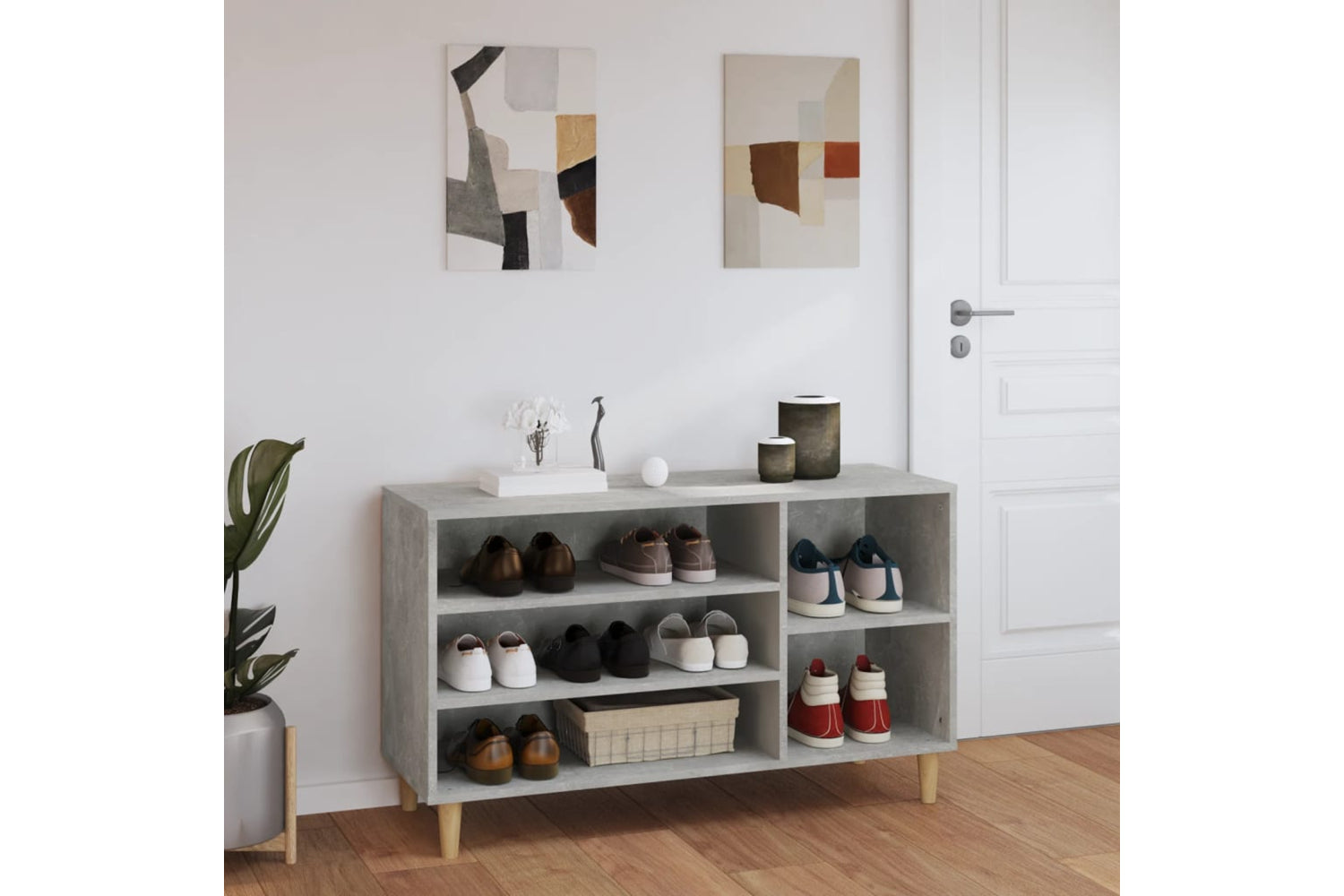vidaXL 819744 Shoe Cabinet Concrete Grey 102x36x60cm Engineered Wood-2