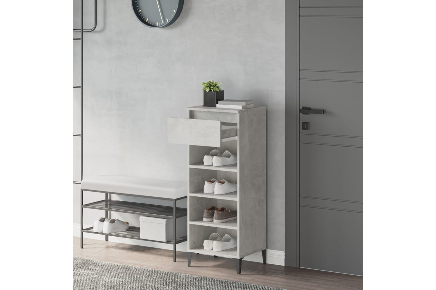 vidaXL 819784 Shoe Rack Concrete Grey 40x36x105cm Engineered Wood-2