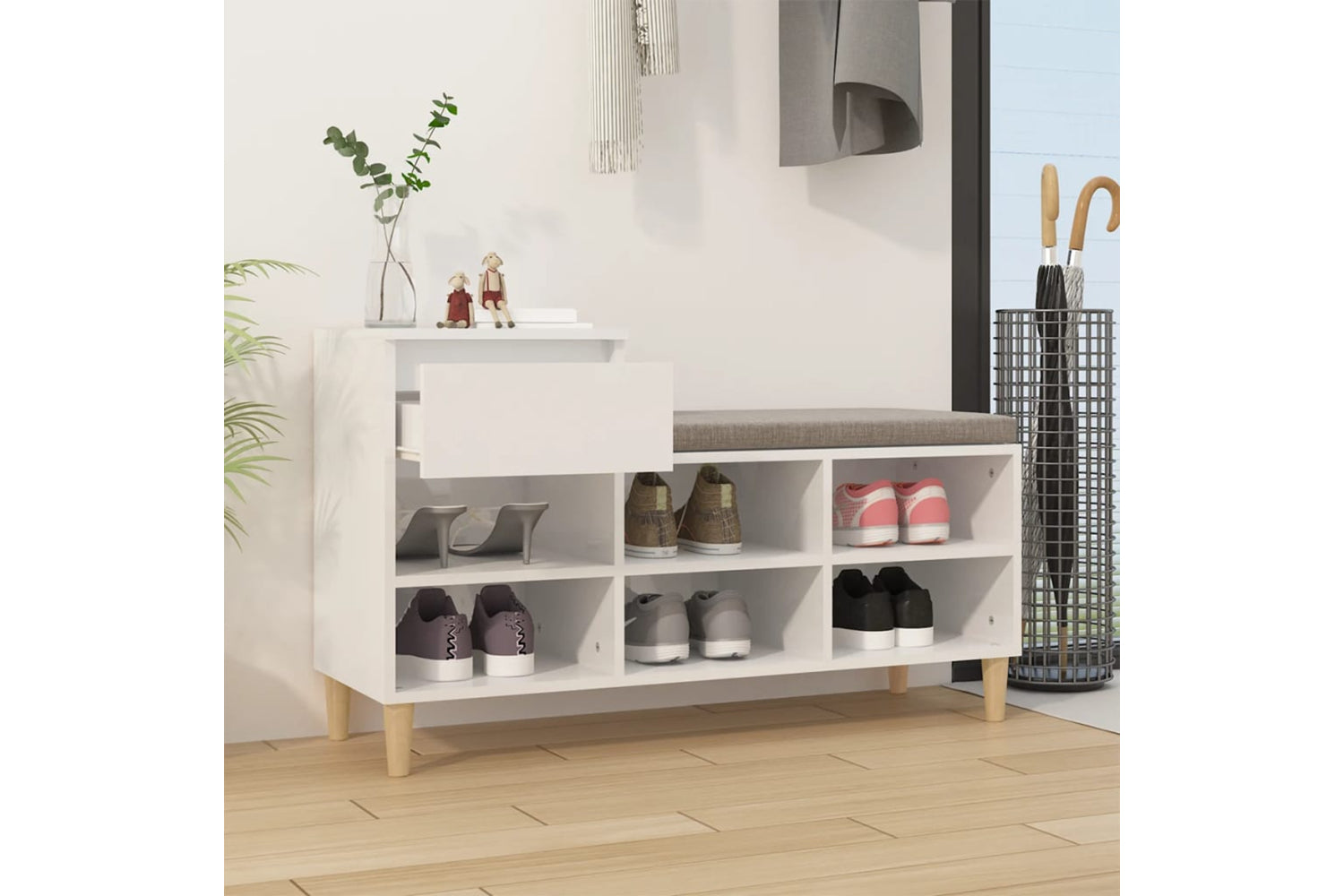 vidaXL 821206 Shoe Cabinet High Gloss White 102x36x60cm Engineered Wood-2