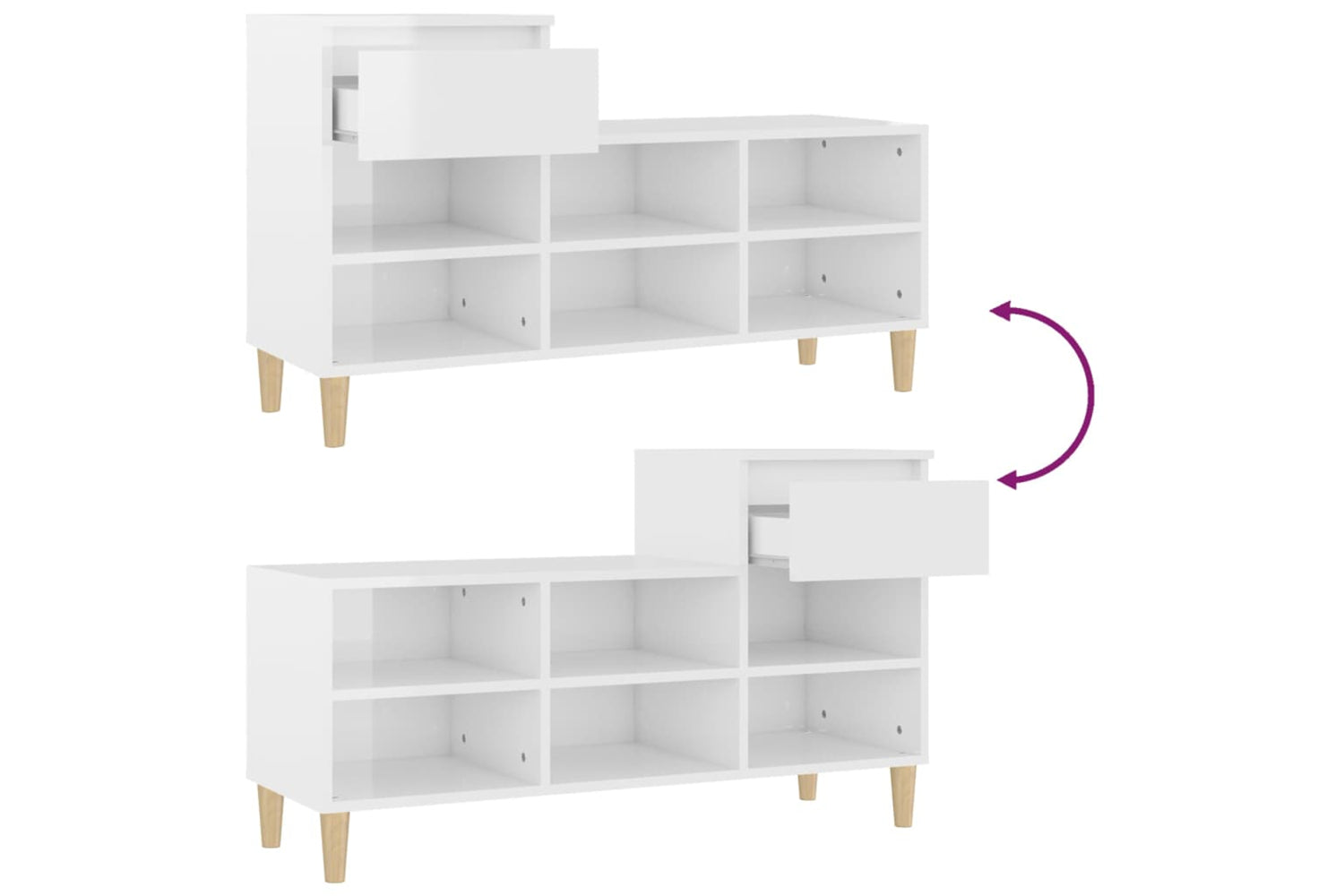 vidaXL 821206 Shoe Cabinet High Gloss White 102x36x60cm Engineered Wood-8