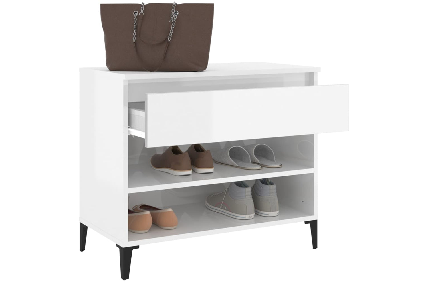 vidaXL 819766 Shoe Cabinet High Gloss White 70x36x60cm Engineered Wood-4