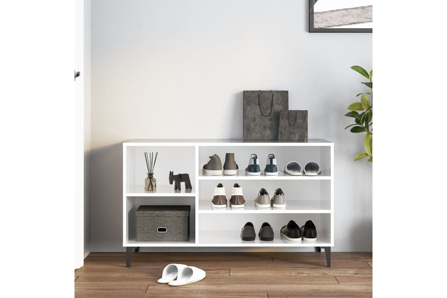 vidaXL 819750 Shoe Cabinet High Gloss White 102x36x60cm Engineered Wood-2